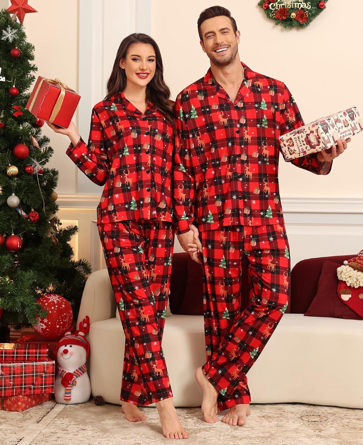 imageSWOMOG Matching Family Christmas Pajamas Set Long Sleeve Festival Party Pj Set ButtonDown Sleepwear Soft NightwearRed Christmas