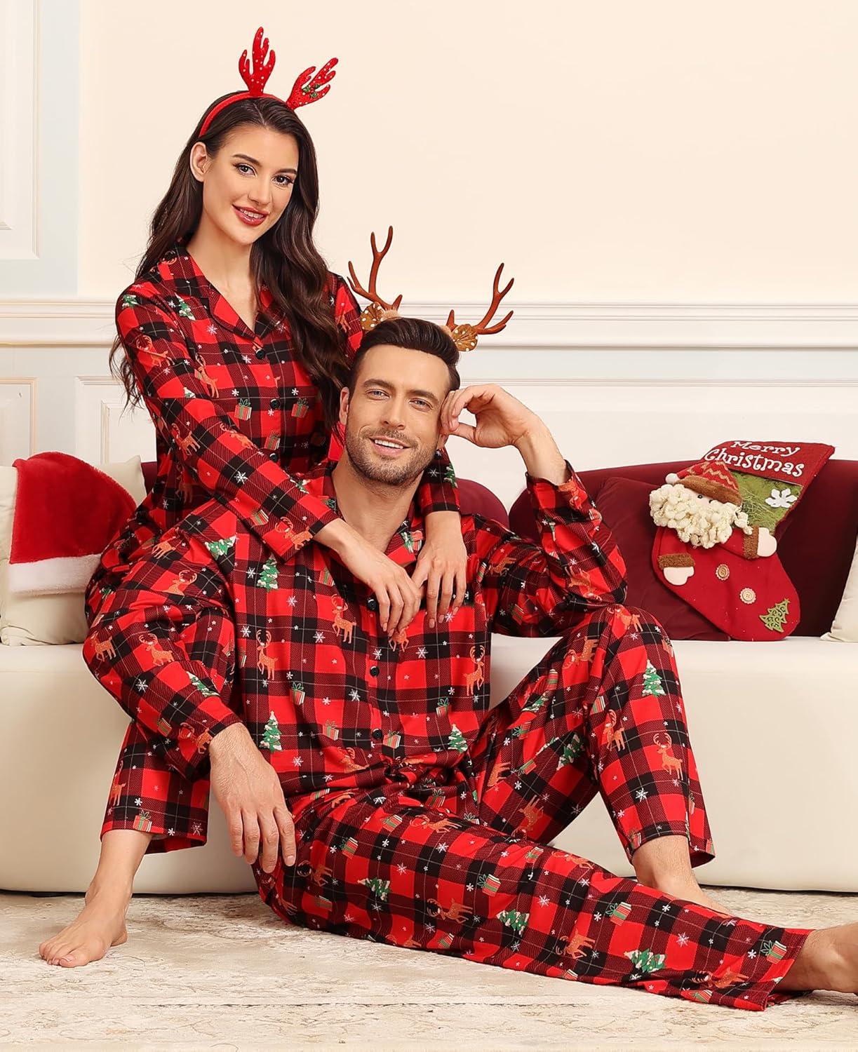 imageSWOMOG Matching Family Christmas Pajamas Set Long Sleeve Festival Party Pj Set ButtonDown Sleepwear Soft NightwearRed Christmas