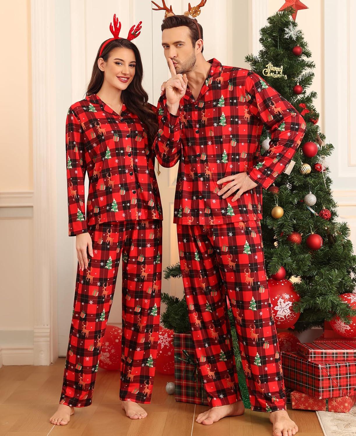 imageSWOMOG Matching Family Christmas Pajamas Set Long Sleeve Festival Party Pj Set ButtonDown Sleepwear Soft NightwearRed Christmas