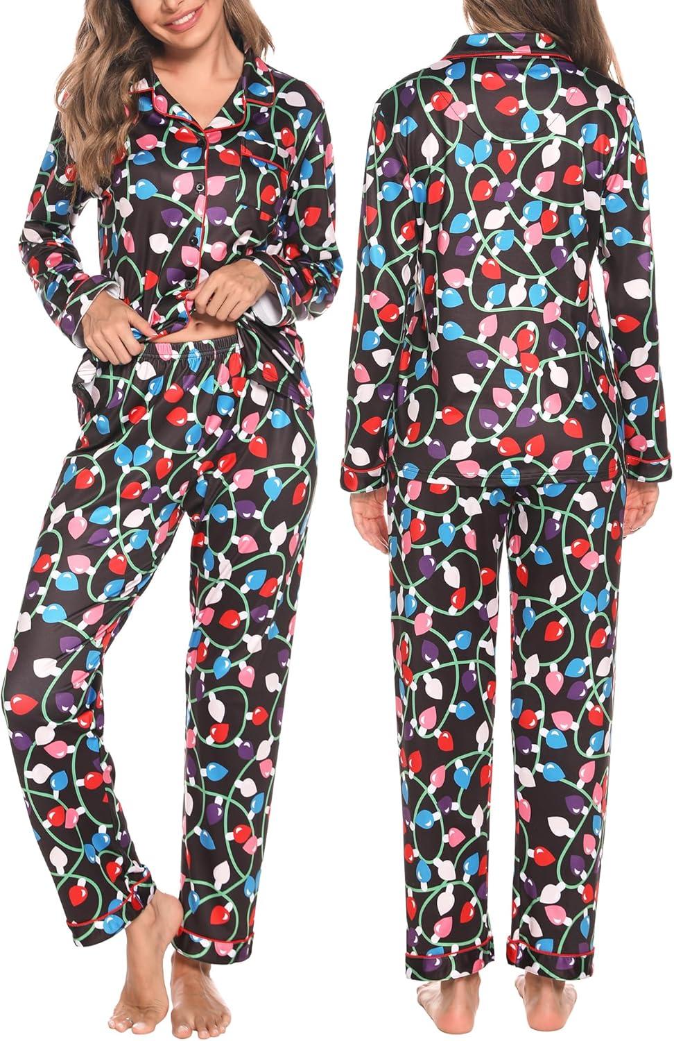 imageSWOMOG Matching Family Christmas Pajamas Set Long Sleeve Festival Party Pj Set ButtonDown SleepwearChristmas Light