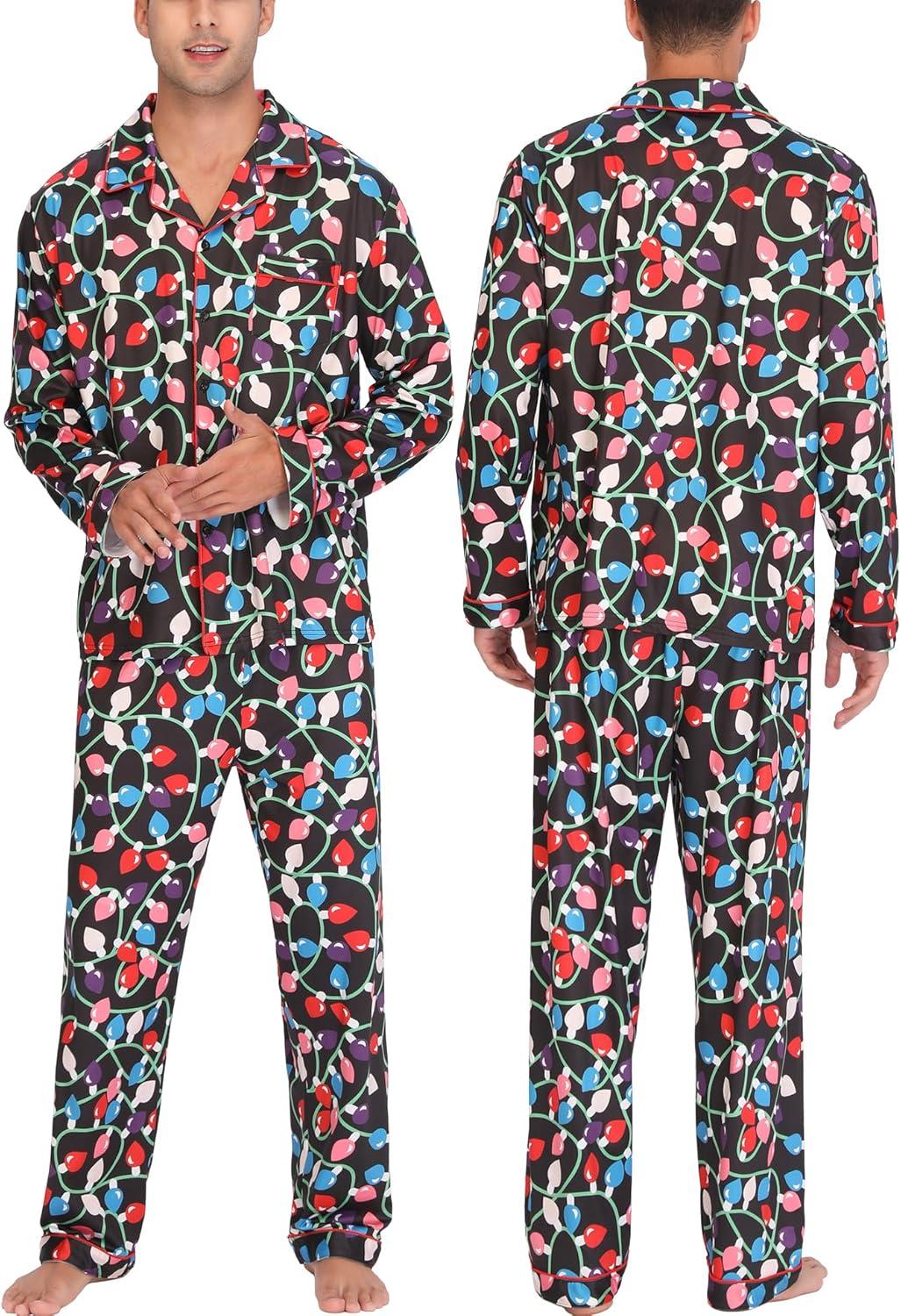 imageSWOMOG Matching Family Christmas Pajamas Set Long Sleeve Festival Party Pj Set ButtonDown SleepwearChristmas Light