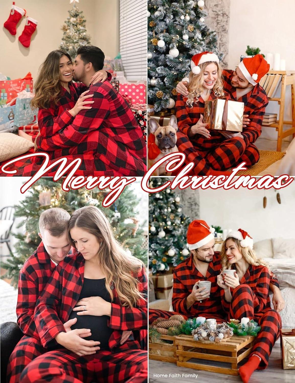 imageSWOMOG Matching Family Christmas Pajamas Set Long Sleeve Festival Party Pj Set ButtonDown SleepwearRed With Black Plaid