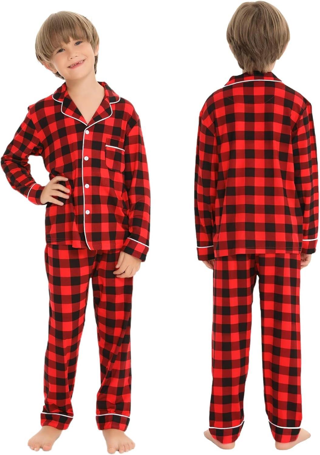 imageSWOMOG Matching Family Christmas Pajamas Set Long Sleeve Festival Party Pj Set ButtonDown SleepwearRed With Black Plaid
