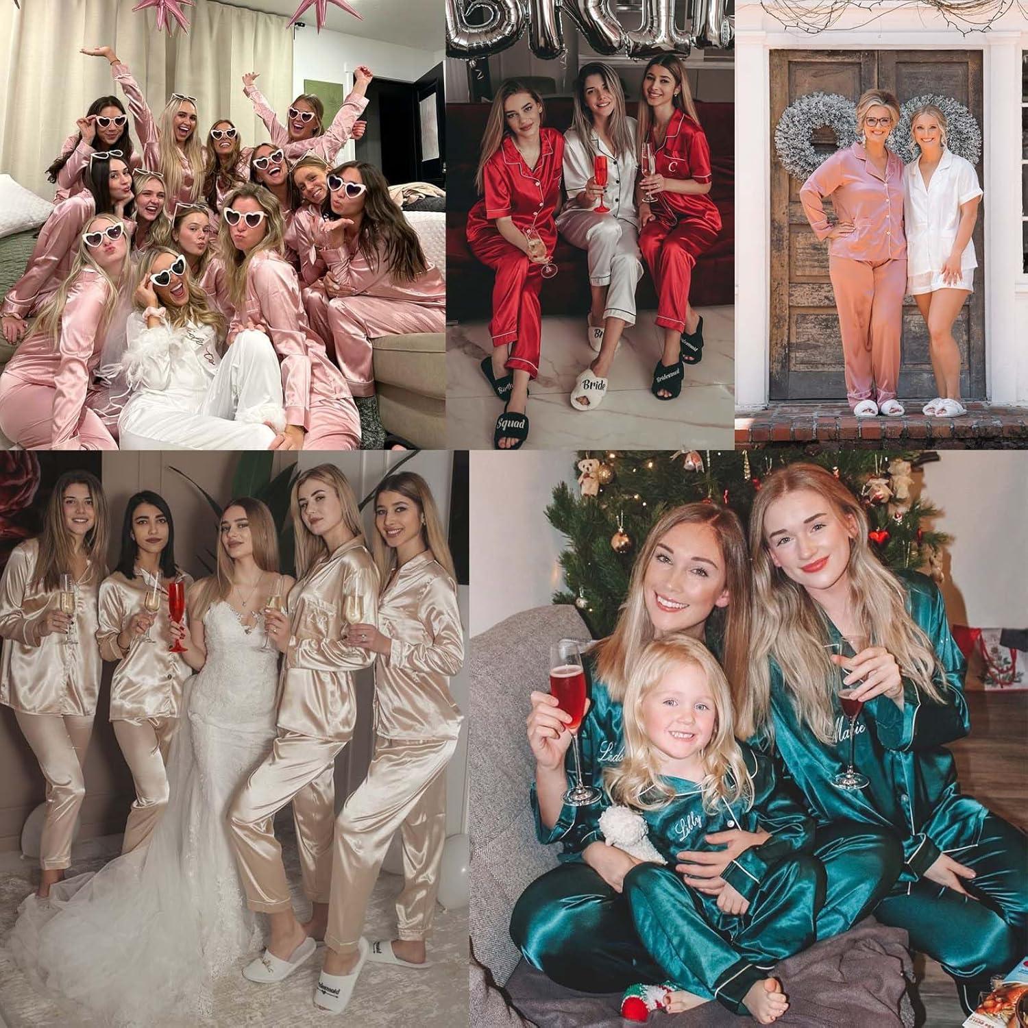 imageSWOMOG Womens Silk Satin Pajamas Loungewear Twopiece Sleepwear ButtonDown Pj SetChampagne