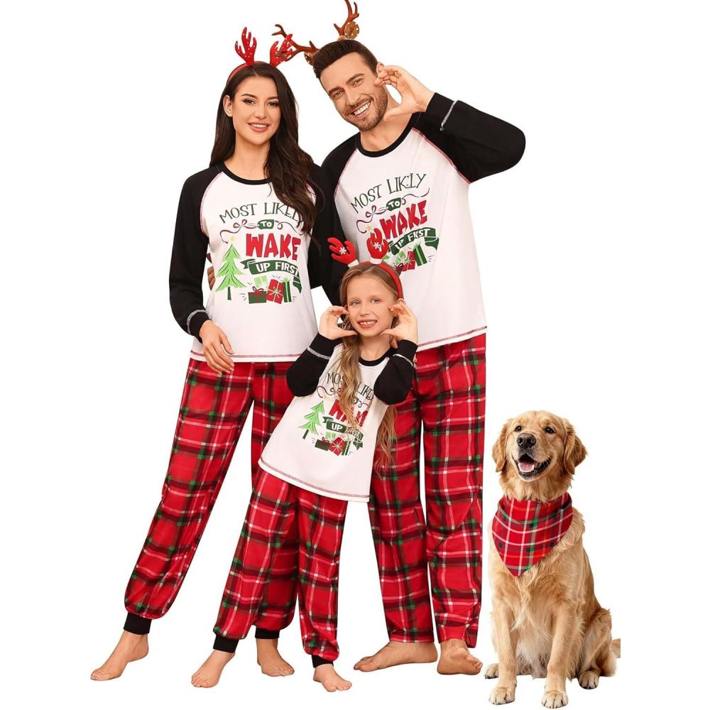 imageSWOMOG Family Christmas Matching Pajamas Sets Long Sleeve Pjs Holiday Sleepwear Women Men Soft Loungewear SetRed Green Plaid
