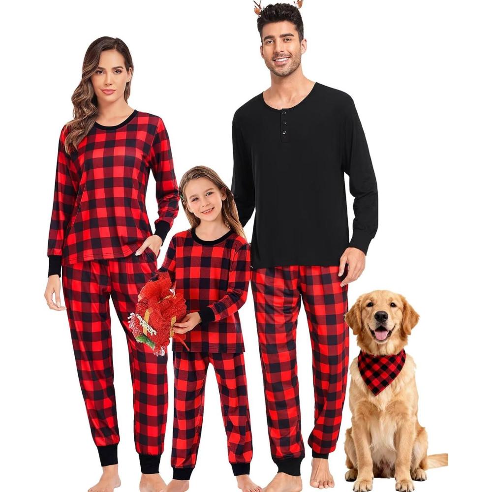 imageSWOMOG Matching Family Pajamas Christmas Pjs Long Sleeve Holiday Sleepwear Soft LoungewearRed Plaid