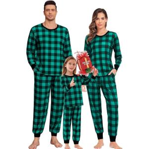 SWOMOG Family Matching Christmas Pajama Sets Ultra-Soft PJs Sets Long Sleeve Pull Over Sleepwear(Pull Over Green Plaid)