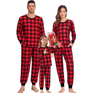 SWOMOG Family Matching Christmas Pajama Sets Ultra-Soft PJs Sets Long Sleeve Pull Over Sleepwear(Pull Over Red Plaid)
