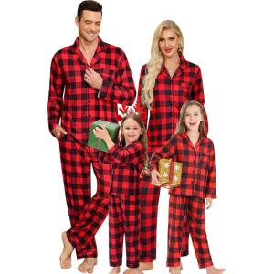 SWOMOG Family Matching Christmas Pajama Sets Ultra-Soft PJs Sets Long Sleeve Pull Over Sleepwear(Red Plaid)