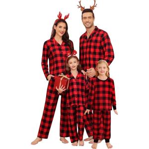 SWOMOG Matching Family Christmas Pajamas Set Long Sleeve Festival Party Pj Set Button-Down Sleepwear Soft Nightwear(Red Plaid)