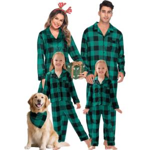 SWOMOG Matching Family Christmas Pajamas Set Long Sleeve Festival Party Pj Set Button-Down Sleepwear(Big Green Plaid)