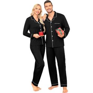 SWOMOG Matching Family Christmas Pajamas Set Long Sleeve Festival Party Pj Set Button-Down Sleepwear(Black)