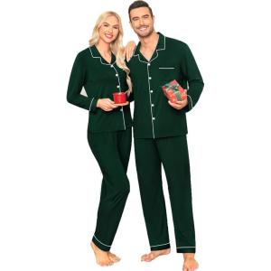 SWOMOG Matching Family Christmas Pajamas Set Long Sleeve Festival Party Pj Set Button-Down Sleepwear(Green)