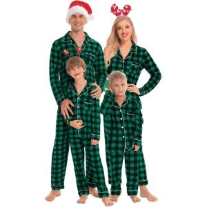 SWOMOG Matching Family Christmas Pajamas Set Long Sleeve Festival Party Pj Set Button-Down Sleepwear(Small Green Plaid)
