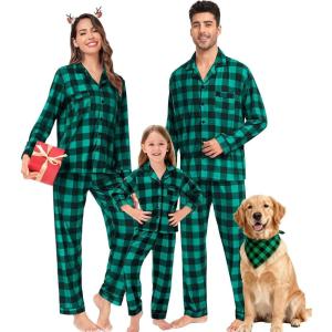 SWOMOG Matching Family Pajamas Christmas Pjs Long Sleeve Holiday Sleepwear Soft Loungewear(Green Black Plaid)