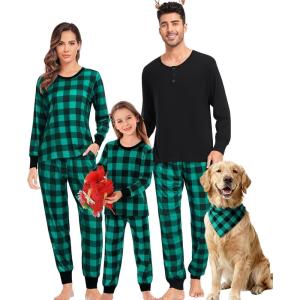 SWOMOG Matching Family Pajamas Christmas Pjs Long Sleeve Holiday Sleepwear Soft Loungewear(Green Plaid)