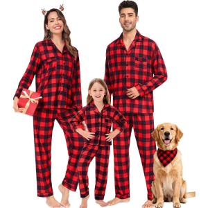 SWOMOG Matching Family Pajamas Christmas Pjs Long Sleeve Holiday Sleepwear Soft Loungewear(Red Black Plaid)