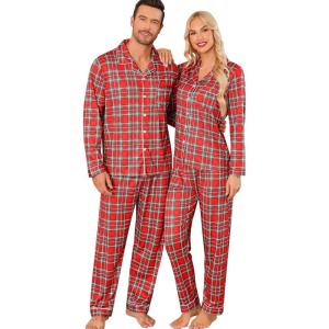 SWOMOG Matching Family Pajamas Christmas Pjs Long Sleeve Holiday Sleepwear Soft Loungewear(Red Green Black Plaid)