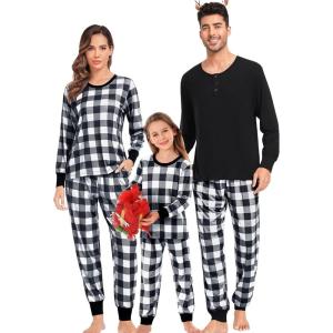SWOMOG Matching Family Pajamas Christmas Pjs Long Sleeve Holiday Sleepwear Soft Loungewear(White Plaid)