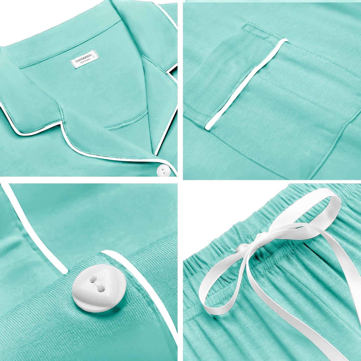 imageSWOMOG Womens Button Down Pajamas Set Short Sleeve Sleepwear Bride Soft Pj Lounge Sets XS3XLAqua Green