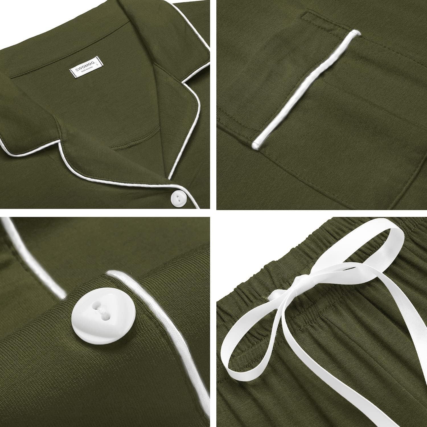 imageSWOMOG Womens Button Down Pajamas Set Short Sleeve Sleepwear Bride Soft Pj Lounge Sets XS3XLArmy Green