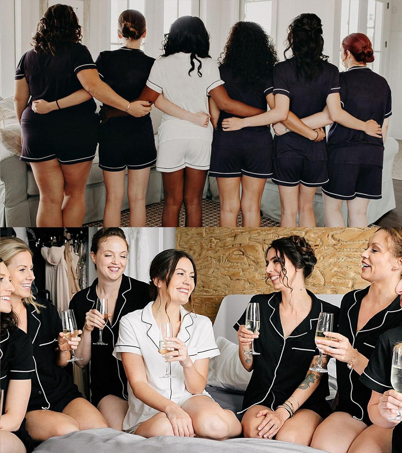 imageSWOMOG Womens Button Down Pajamas Set Short Sleeve Sleepwear Bride Soft Pj Lounge Sets XS3XLBlack