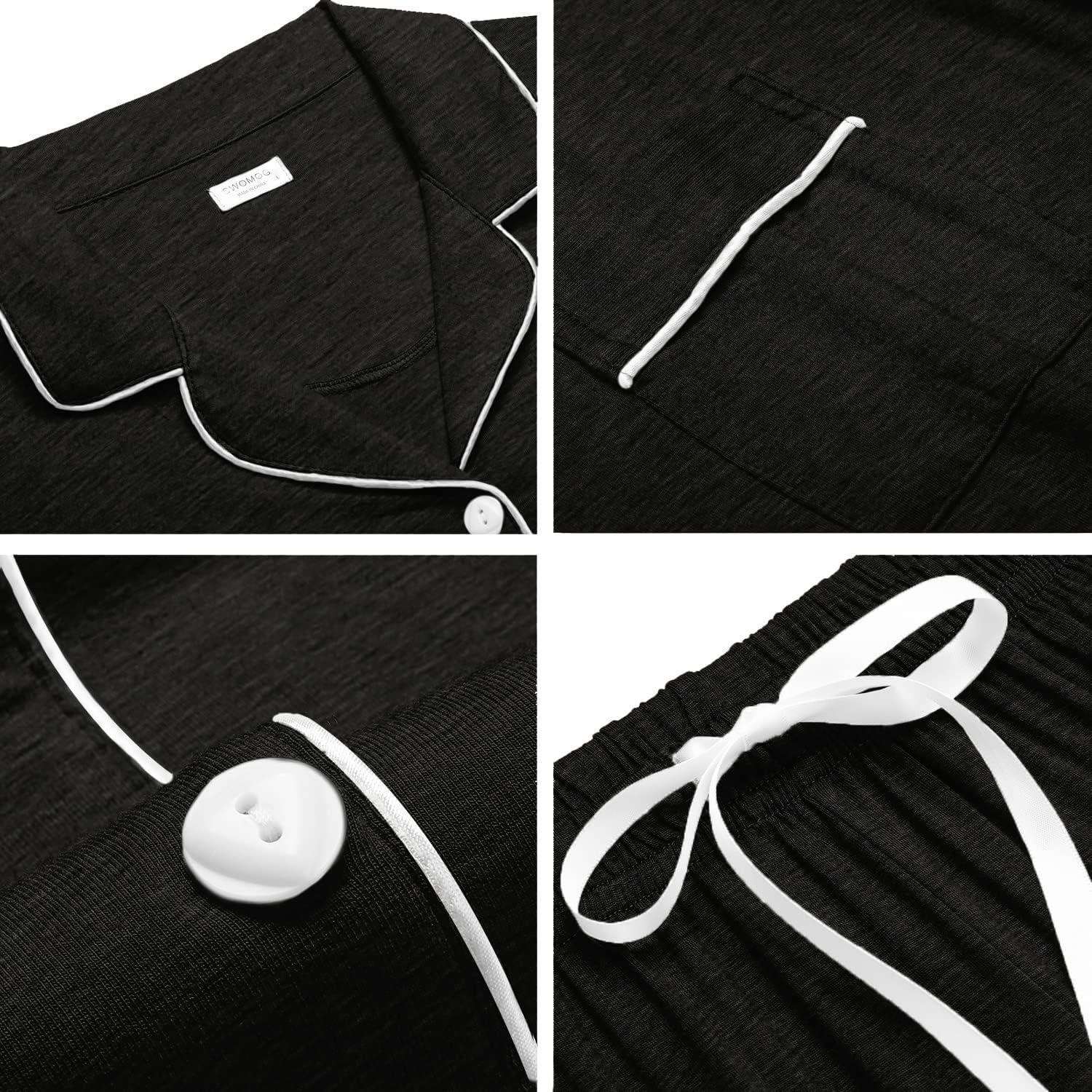 imageSWOMOG Womens Button Down Pajamas Set Short Sleeve Sleepwear Bride Soft Pj Lounge Sets XS3XLBlack Grey