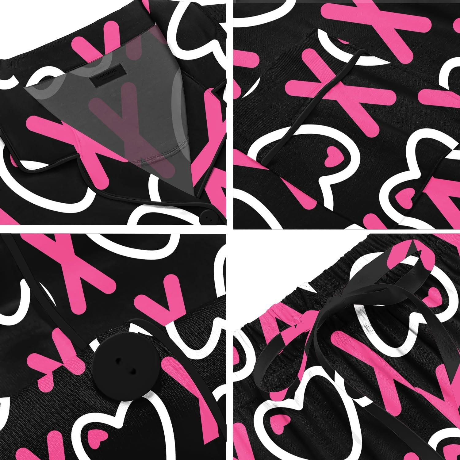 imageSWOMOG Womens Button Down Pajamas Set Short Sleeve Sleepwear Bride Soft Pj Lounge Sets XS3XLBlack Heart