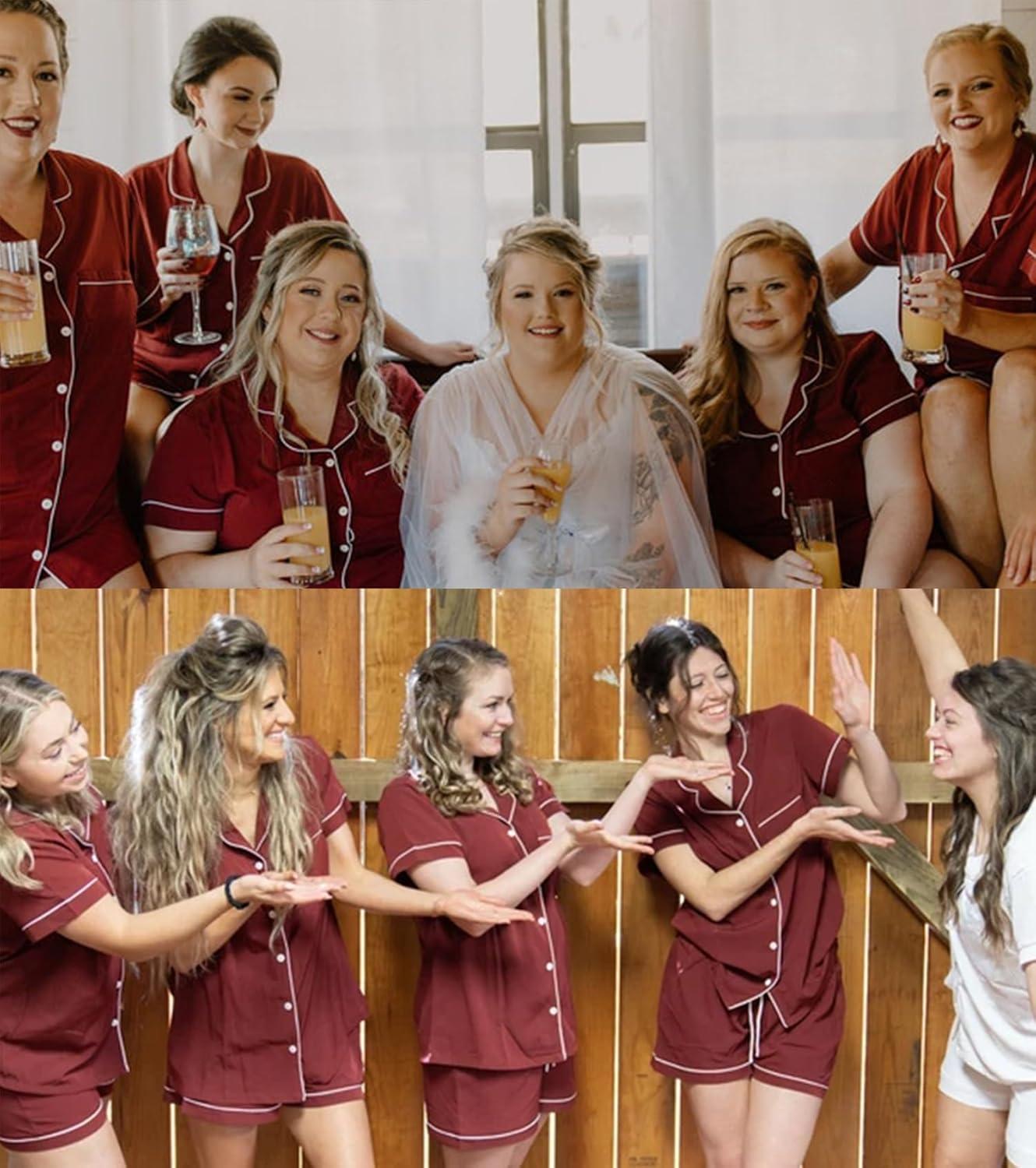 imageSWOMOG Womens Button Down Pajamas Set Short Sleeve Sleepwear Bride Soft Pj Lounge Sets XS3XLDeep Wine Red