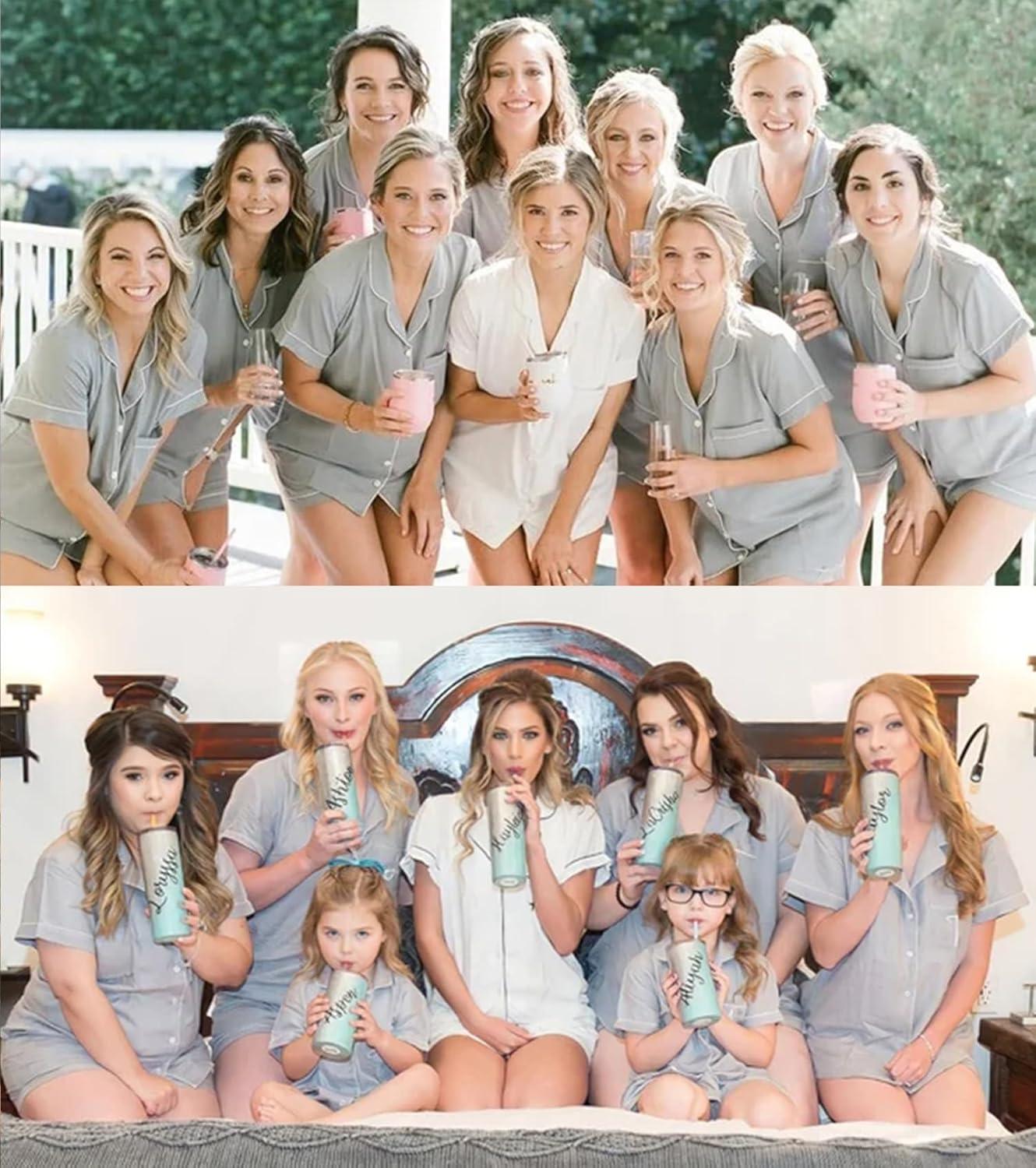imageSWOMOG Womens Button Down Pajamas Set Short Sleeve Sleepwear Bride Soft Pj Lounge Sets XS3XLGrey Piping Trim