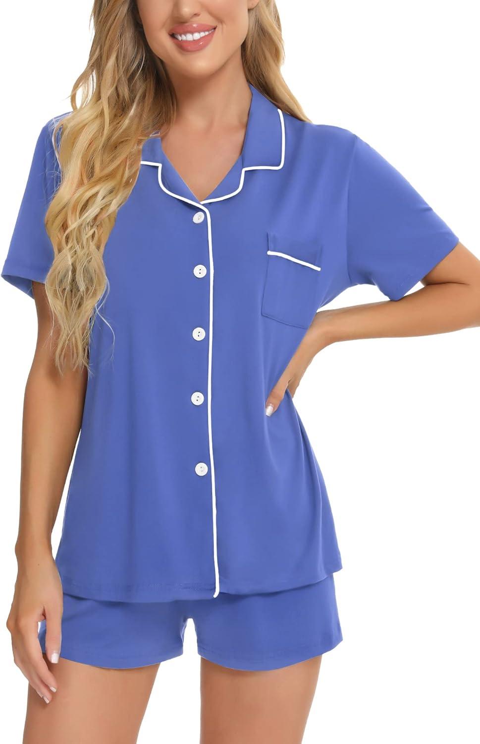 imageSWOMOG Womens Button Down Pajamas Set Short Sleeve Sleepwear Bride Soft Pj Lounge Sets XS3XLLavender