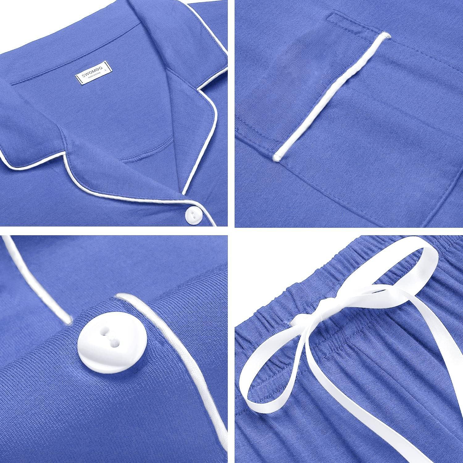 imageSWOMOG Womens Button Down Pajamas Set Short Sleeve Sleepwear Bride Soft Pj Lounge Sets XS3XLLavender