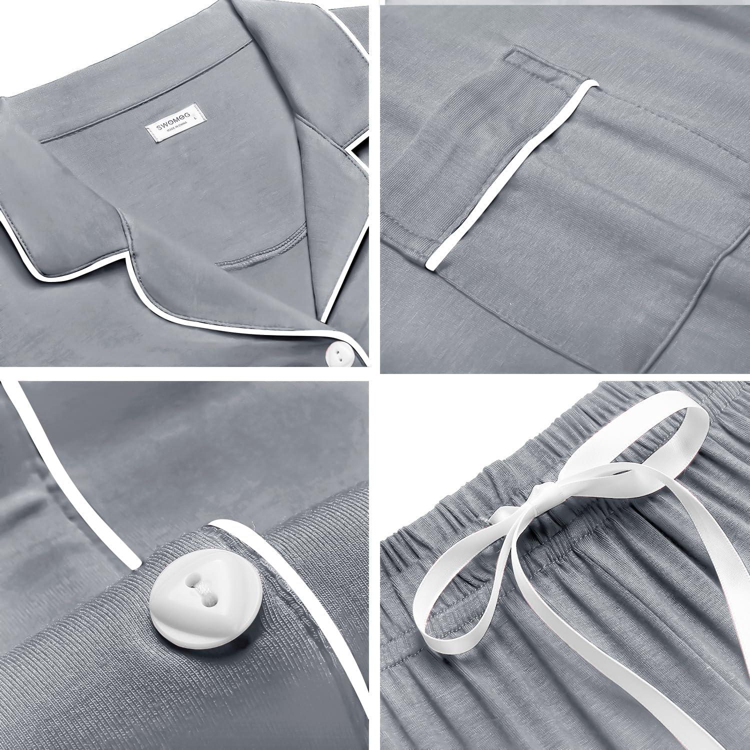 imageSWOMOG Womens Button Down Pajamas Set Short Sleeve Sleepwear Bride Soft Pj Lounge Sets XS3XLLight Grey