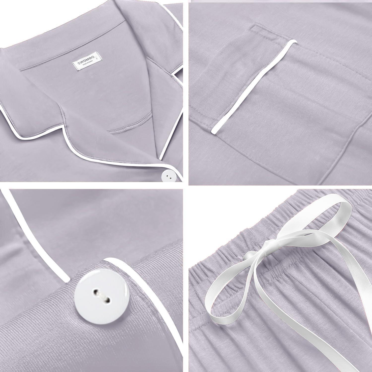 imageSWOMOG Womens Button Down Pajamas Set Short Sleeve Sleepwear Bride Soft Pj Lounge Sets XS3XLLilac Purple