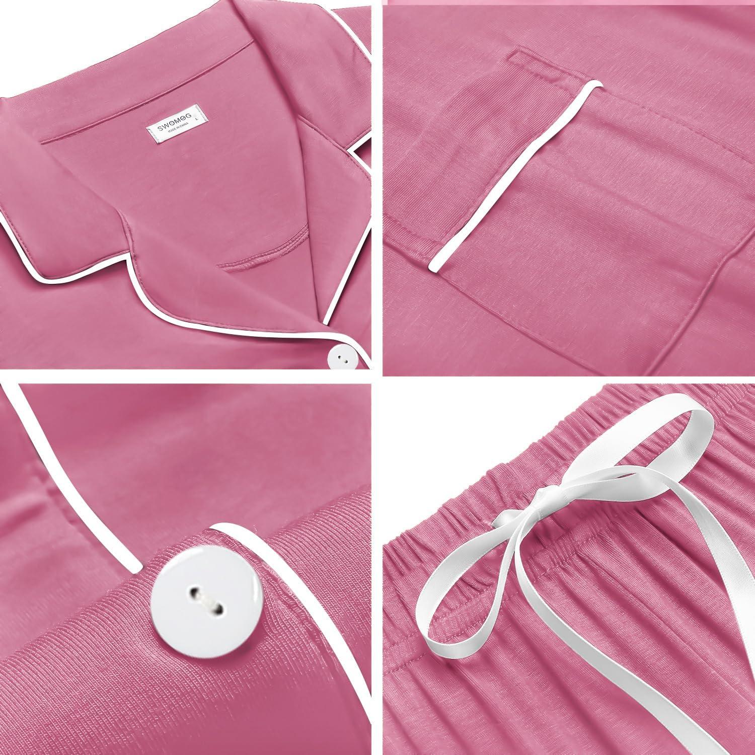 imageSWOMOG Womens Button Down Pajamas Set Short Sleeve Sleepwear Bride Soft Pj Lounge Sets XS3XLMauve