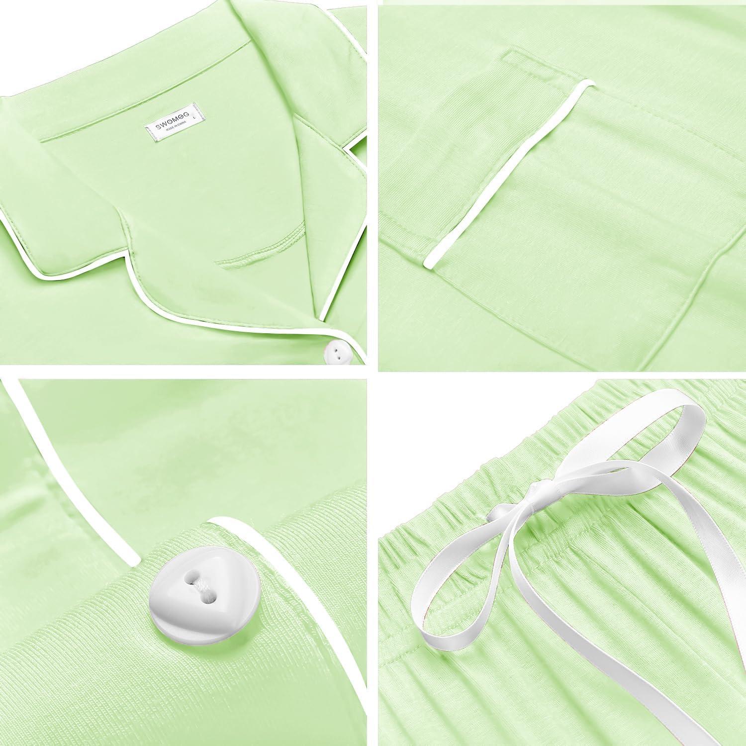 imageSWOMOG Womens Button Down Pajamas Set Short Sleeve Sleepwear Bride Soft Pj Lounge Sets XS3XLMint Green