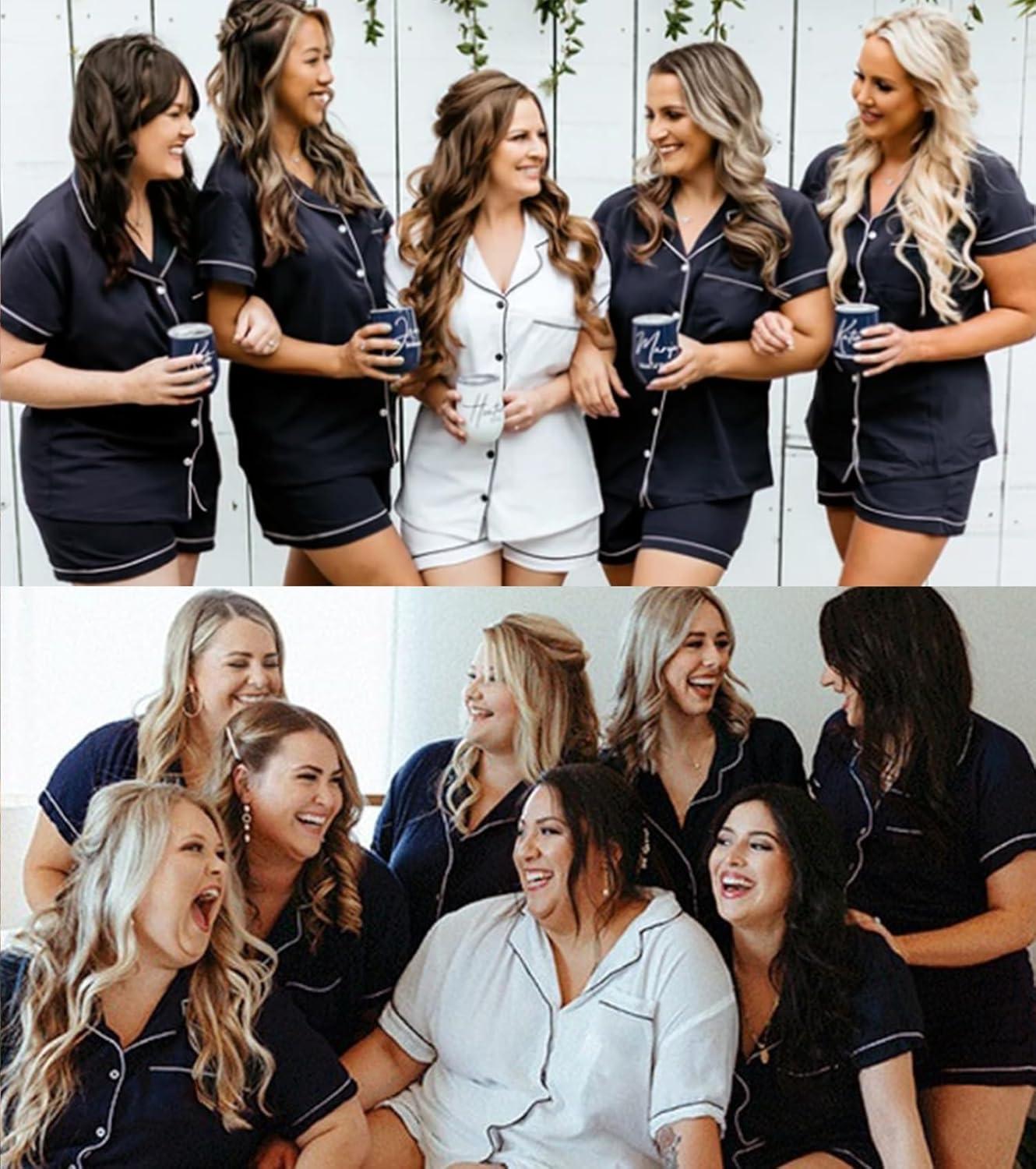 imageSWOMOG Womens Button Down Pajamas Set Short Sleeve Sleepwear Bride Soft Pj Lounge Sets XS3XLNavy Blue