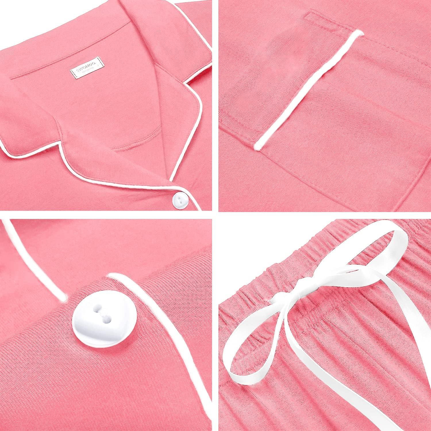 imageSWOMOG Womens Button Down Pajamas Set Short Sleeve Sleepwear Bride Soft Pj Lounge Sets XS3XLPeach Pink