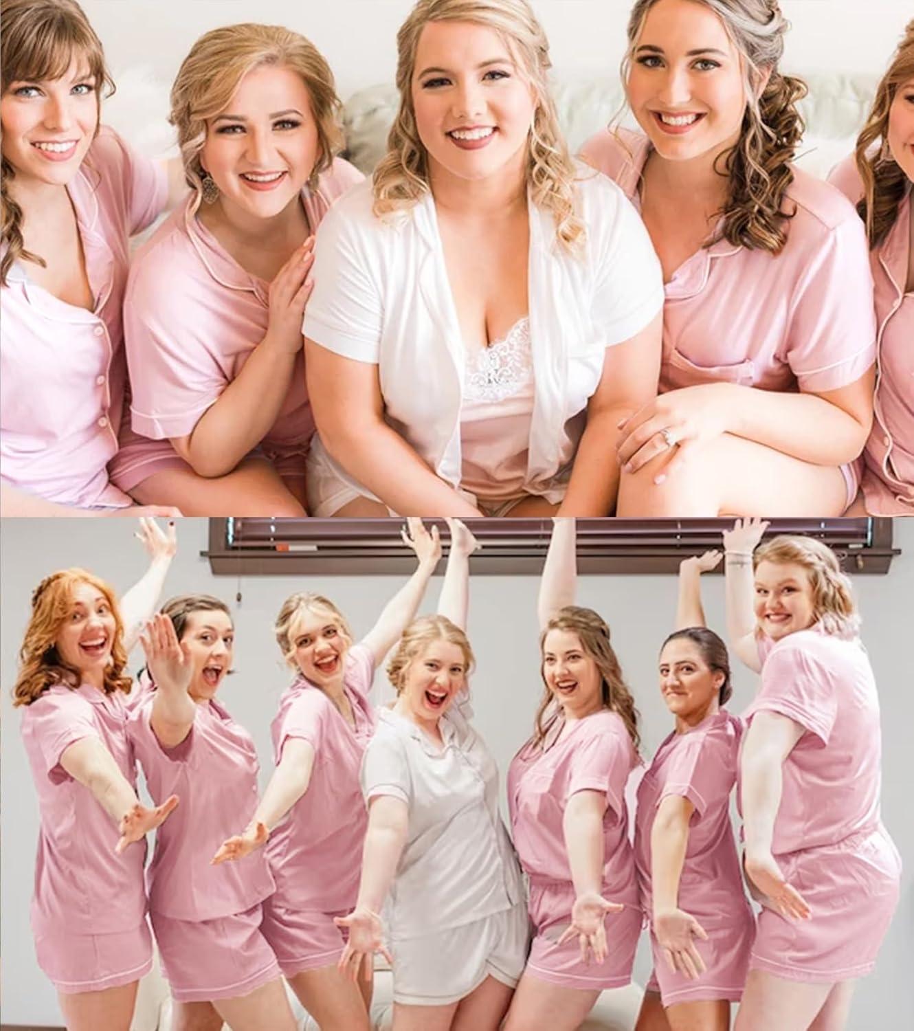 imageSWOMOG Womens Button Down Pajamas Set Short Sleeve Sleepwear Bride Soft Pj Lounge Sets XS3XLPink