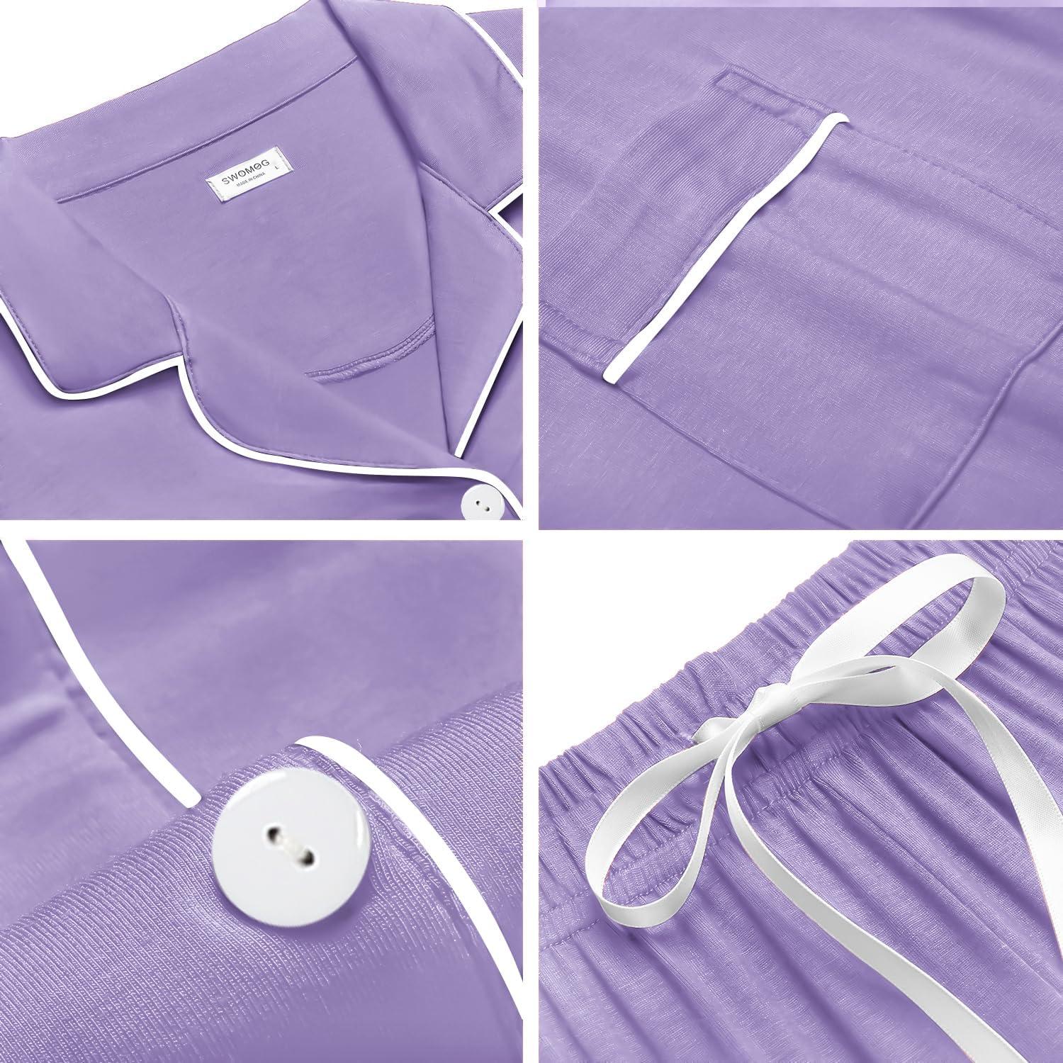 imageSWOMOG Womens Button Down Pajamas Set Short Sleeve Sleepwear Bride Soft Pj Lounge Sets XS3XLPurple