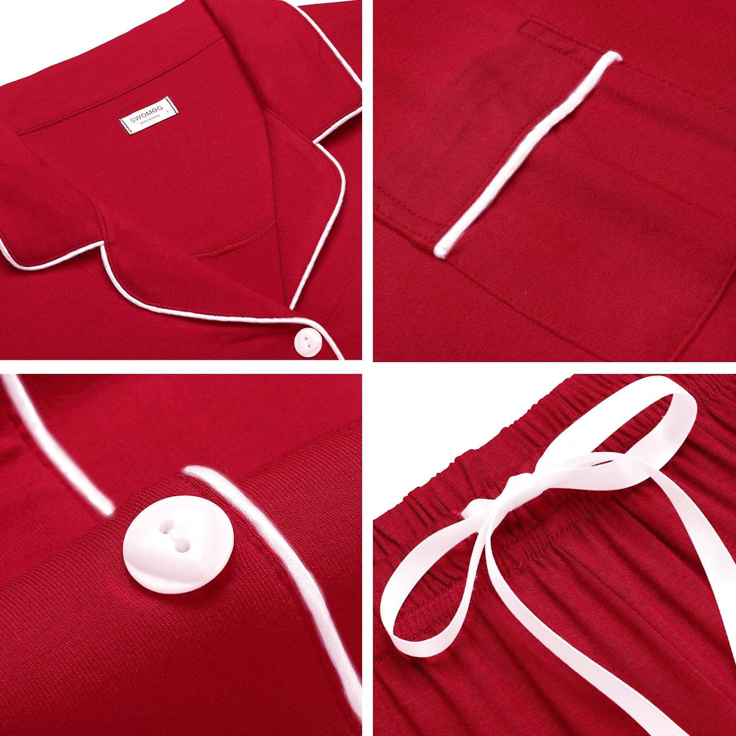 imageSWOMOG Womens Button Down Pajamas Set Short Sleeve Sleepwear Bride Soft Pj Lounge Sets XS3XLRed