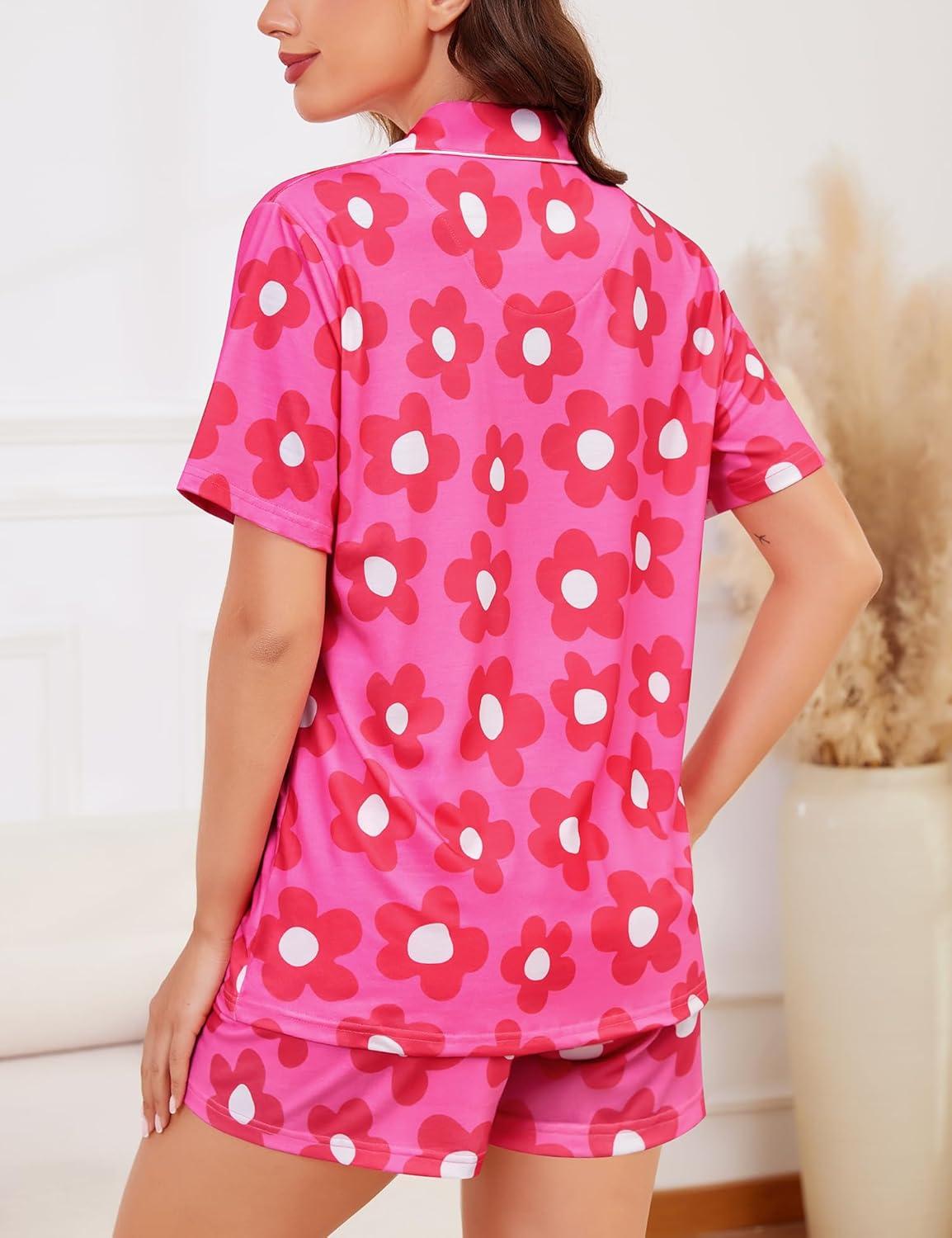 imageSWOMOG Womens Button Down Pajamas Set Short Sleeve Sleepwear Bride Soft Pj Lounge Sets XS3XLRose Floral