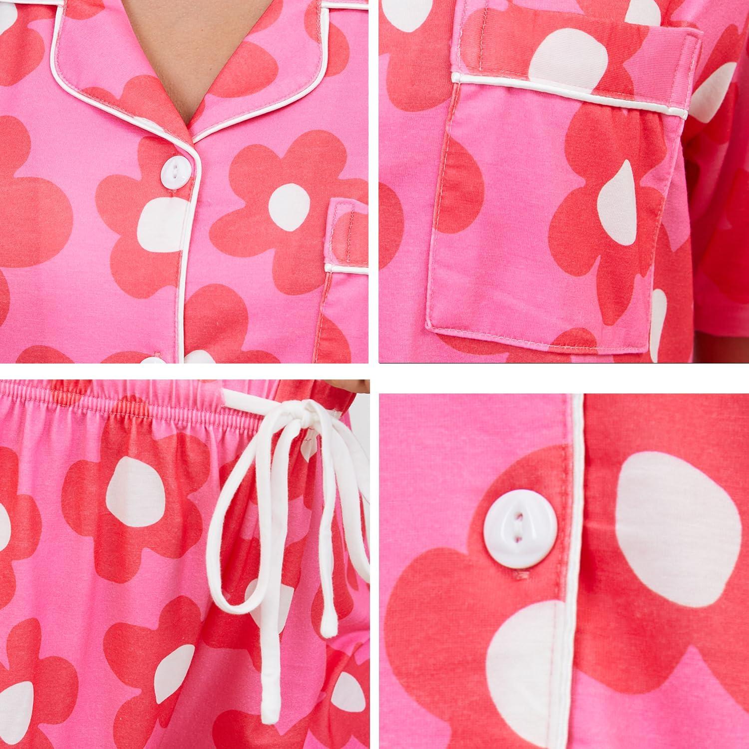 imageSWOMOG Womens Button Down Pajamas Set Short Sleeve Sleepwear Bride Soft Pj Lounge Sets XS3XLRose Floral