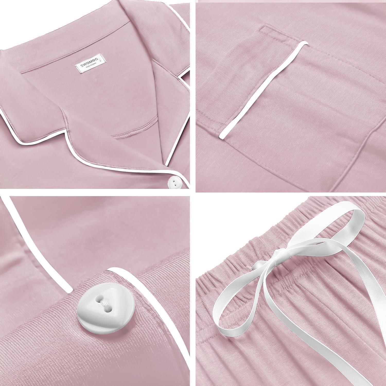 imageSWOMOG Womens Button Down Pajamas Set Short Sleeve Sleepwear Bride Soft Pj Lounge Sets XS3XLTaro Pink