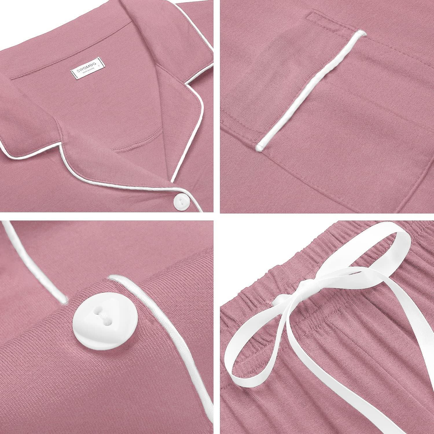 imageSWOMOG Womens Button Down Pajamas Set Short Sleeve Sleepwear Bride Soft Pj Lounge Sets XS3XLTaro Purple