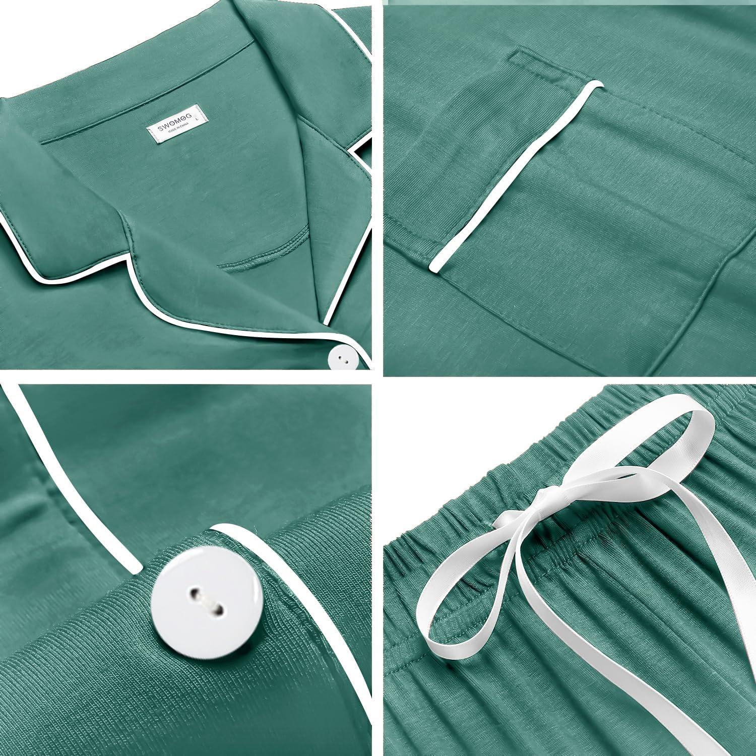 imageSWOMOG Womens Button Down Pajamas Set Short Sleeve Sleepwear Bride Soft Pj Lounge Sets XS3XLTeal Green