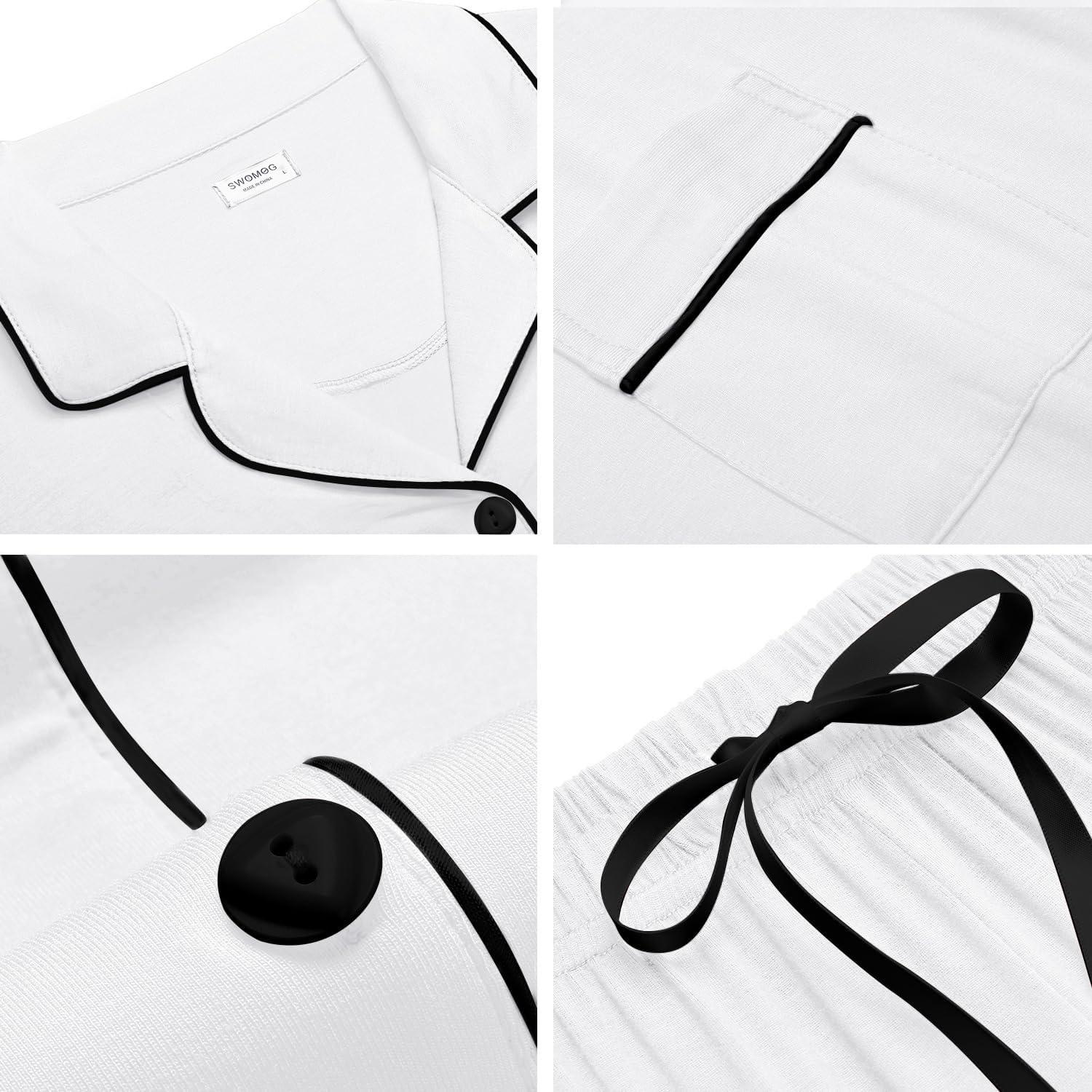 imageSWOMOG Womens Button Down Pajamas Set Short Sleeve Sleepwear Bride Soft Pj Lounge Sets XS3XLWhite