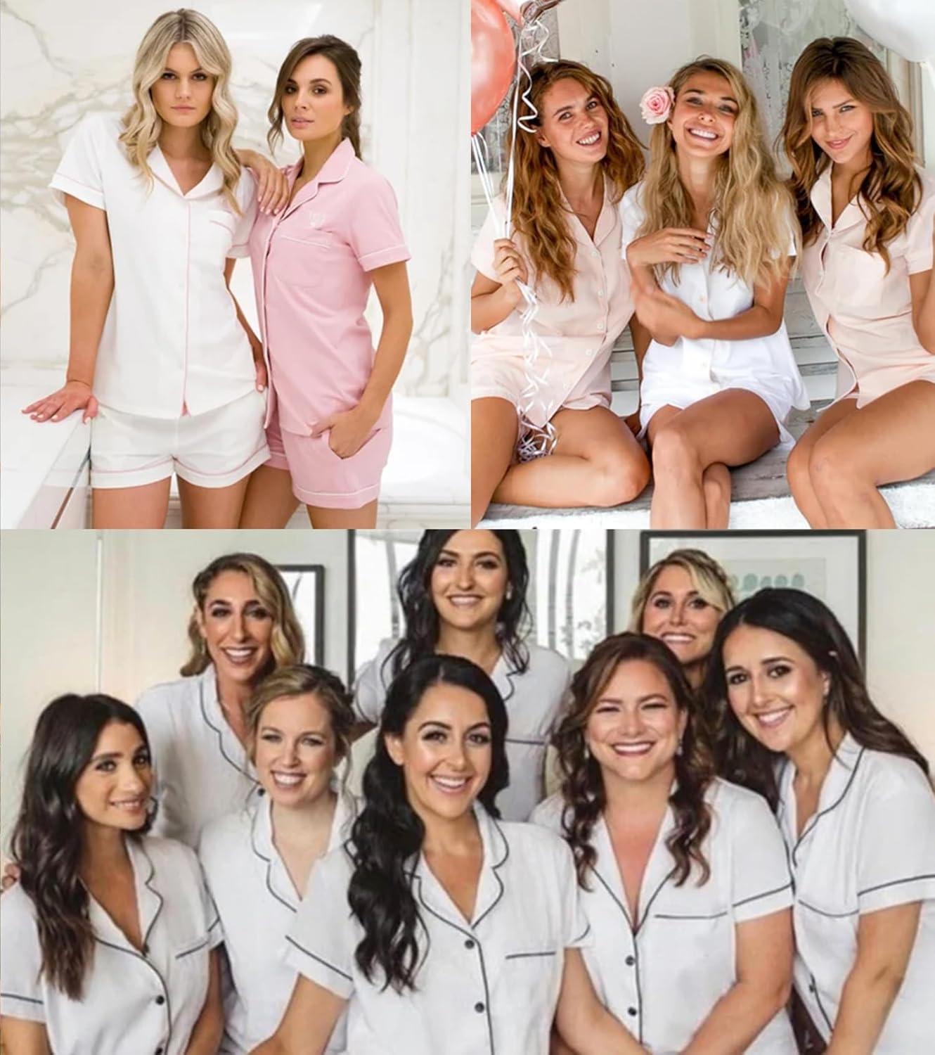 imageSWOMOG Womens Button Down Pajamas Set Short Sleeve Sleepwear Bride Soft Pj Lounge Sets XS3XLWhite Piping Trim