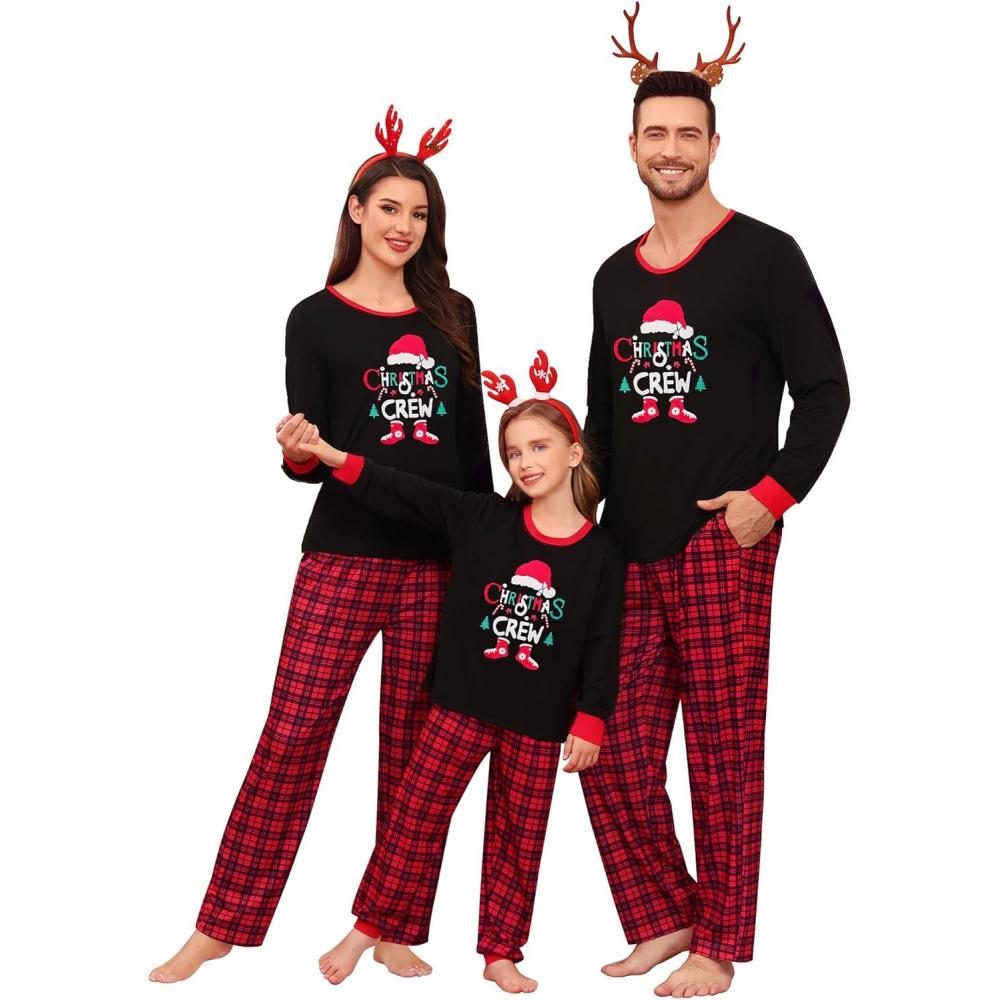 imageSWOMOG Couple Matching Pajamas Set Christmas Pajamas Long Sleeve Button Down Pj Set Festival Party Xmas Sleepwear MenBlack Christmas TreeLarge