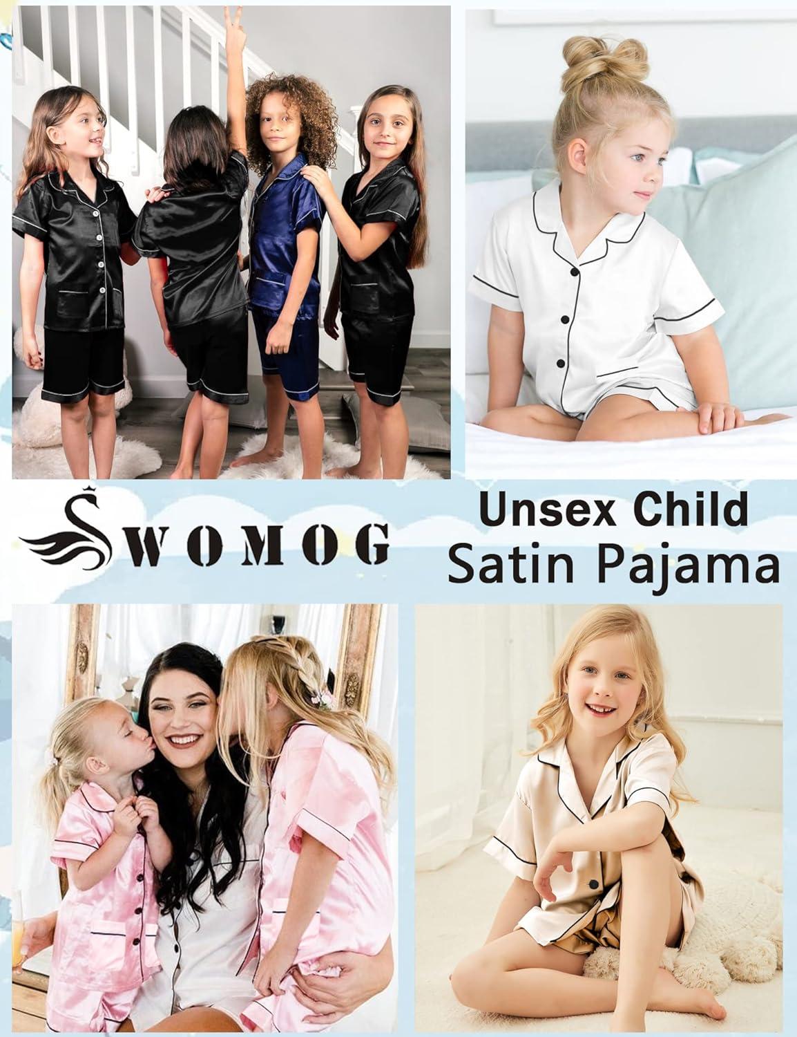imageSWOMOG Girls Satin Pajamas Set Silk Button Down Pjs Set 2 Pieces Short Sleeve Kids Strawberry Sleepwear 415Y2pcsshort Sleeve White